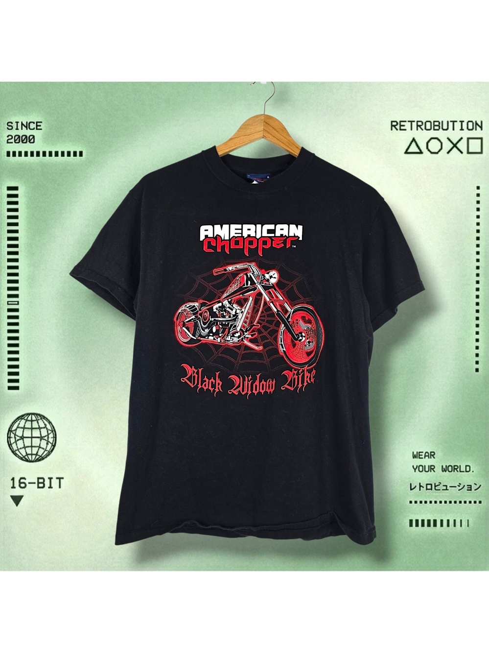 Vintage American Choppers Black Widow Graphic Shirt Black Size M